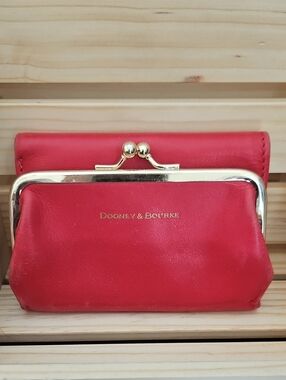 Dooney & Bourke Red Leather Kiss-Lock Coin Purse with Gold Trim